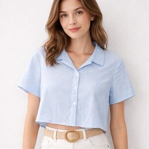H&M Sky Blue Striped Button Down Shirt